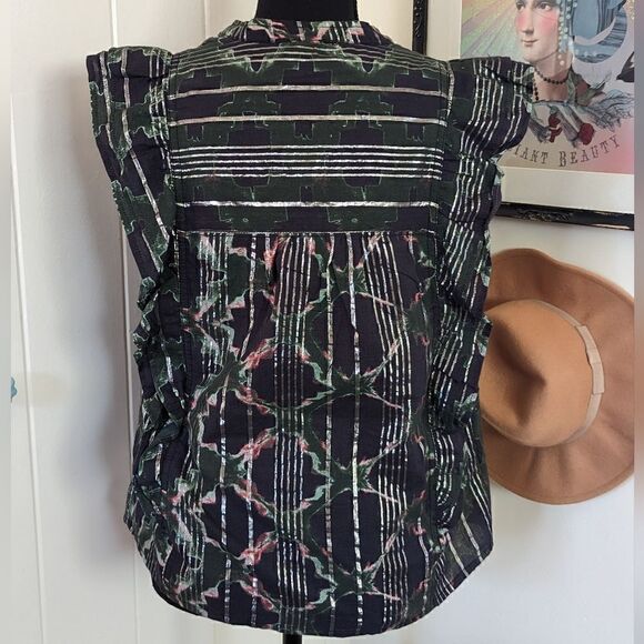 Pilcro Anthropologie Ruffled Buttondown Sleevless Top, sz SM EUC - Picture 9 of 15